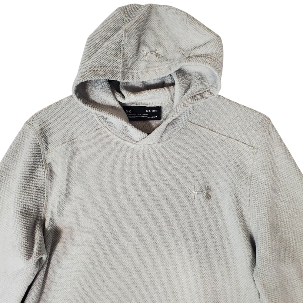 Under Armour Mens ColdGear Waffle Knit Hoodie Grey Loose Fit Pullover MD